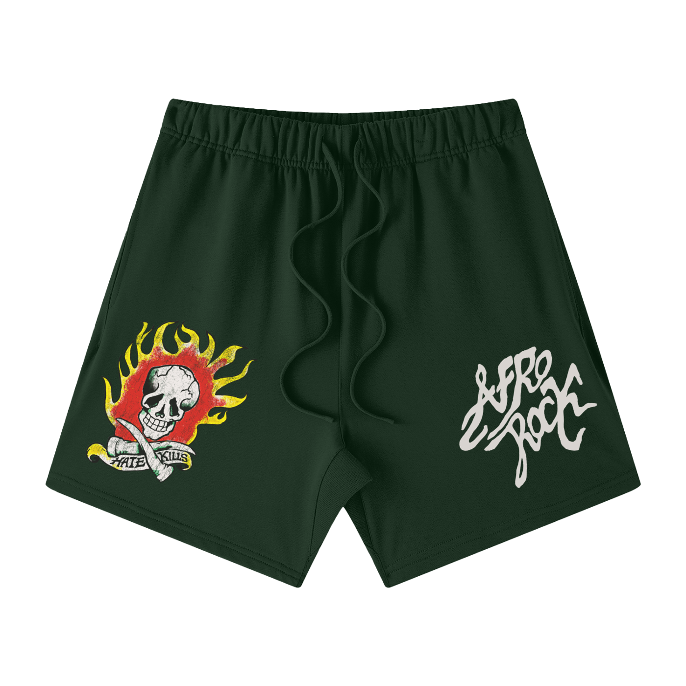 AFROROCK SKULL HORNS FLAME LOOSE FIT BLUE SHORTS