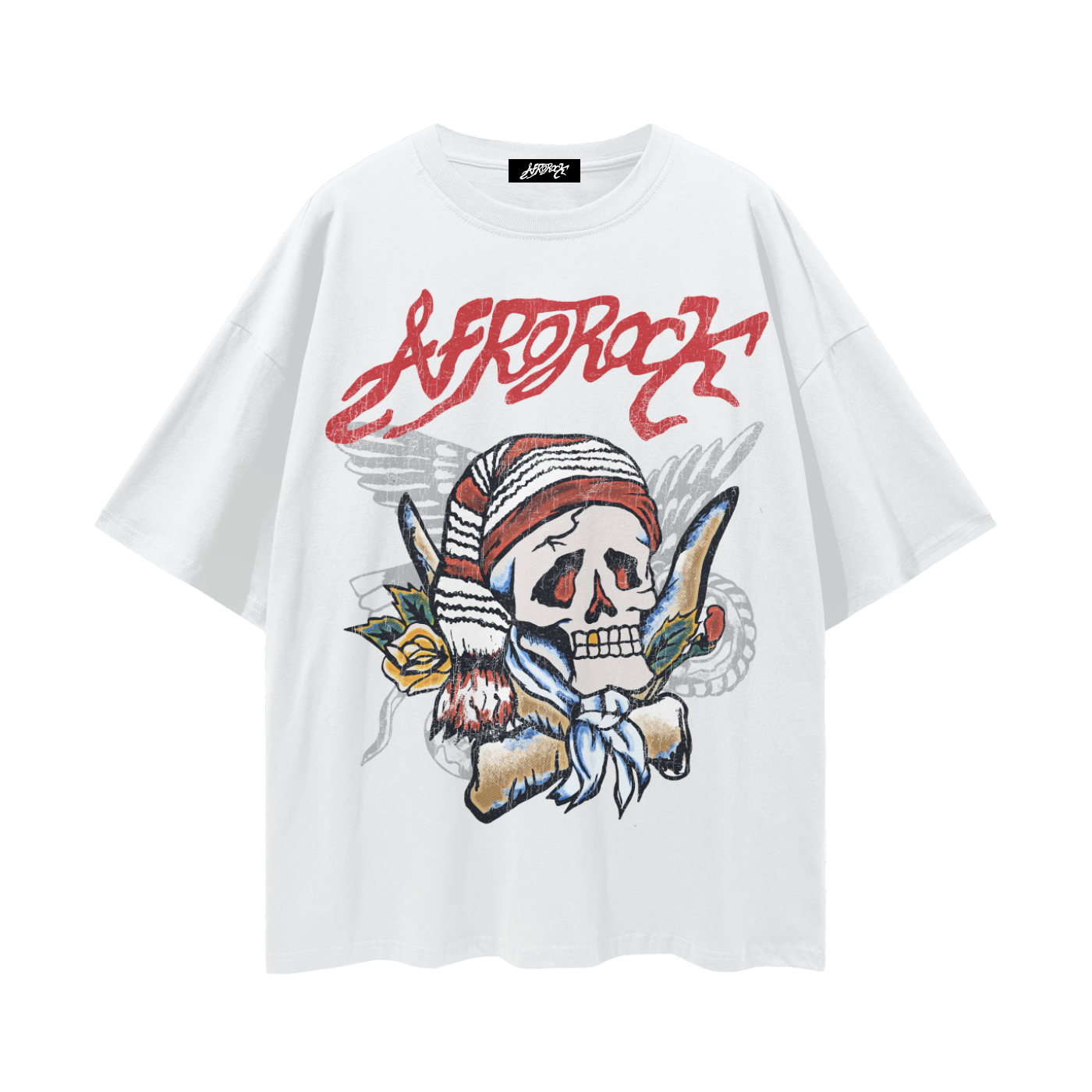 AFROROCK MAZI SKULL HORNS LOOSE DROP SHOULDER TEE