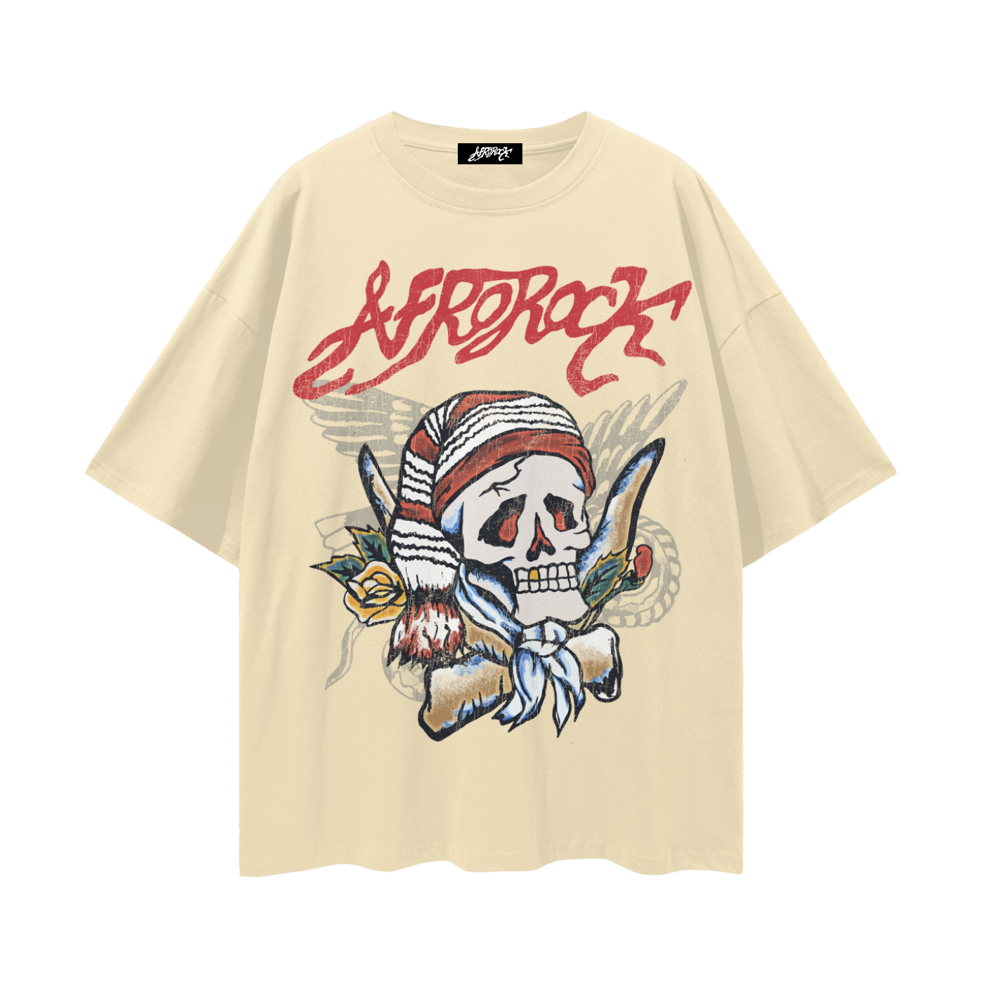 AFROROCK MAZI SKULL HORNS LOOSE DROP SHOULDER TEE