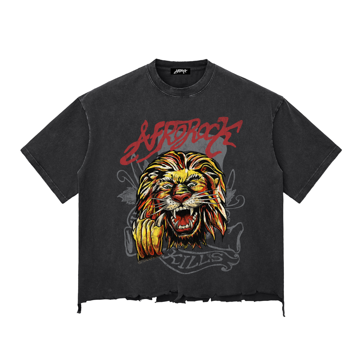 AFROROCK ISHIAGU LION WASH RAW BOXY BLACK TEE