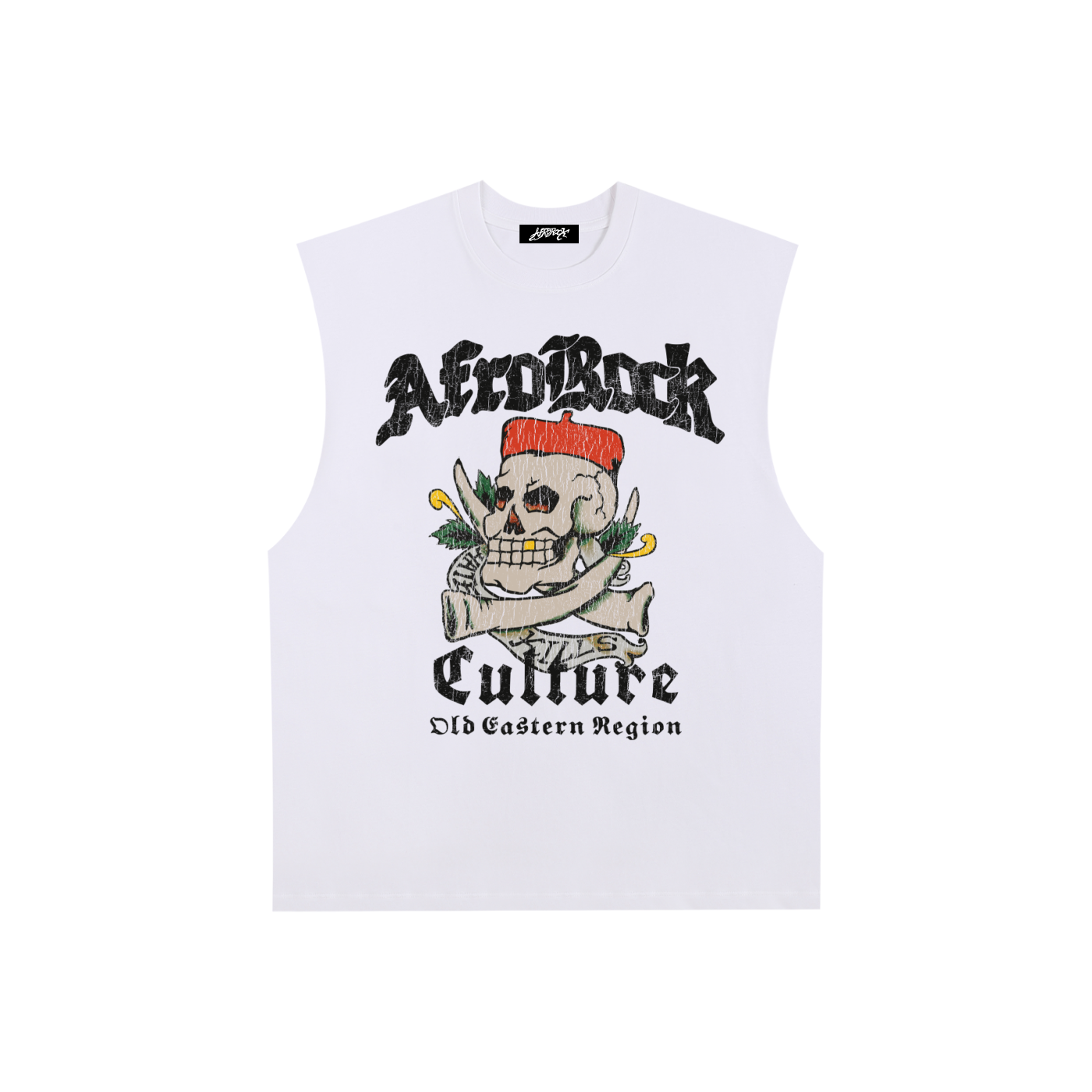 AFROROCK CHIEF SKULL HORNS COER RAW EDGE WHITE TANK