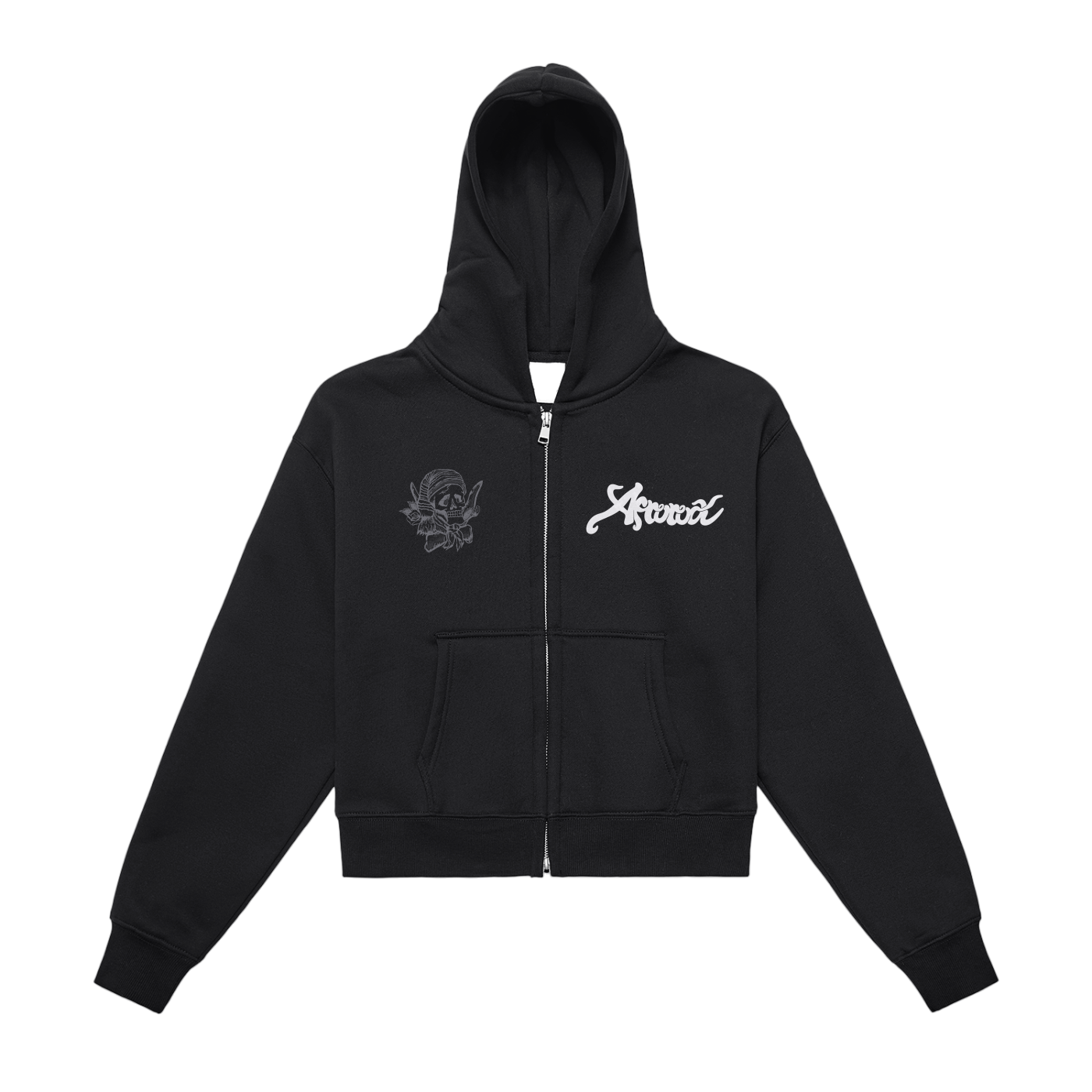 AfroRock Zip-Up Loose Cropped Black Hoodie