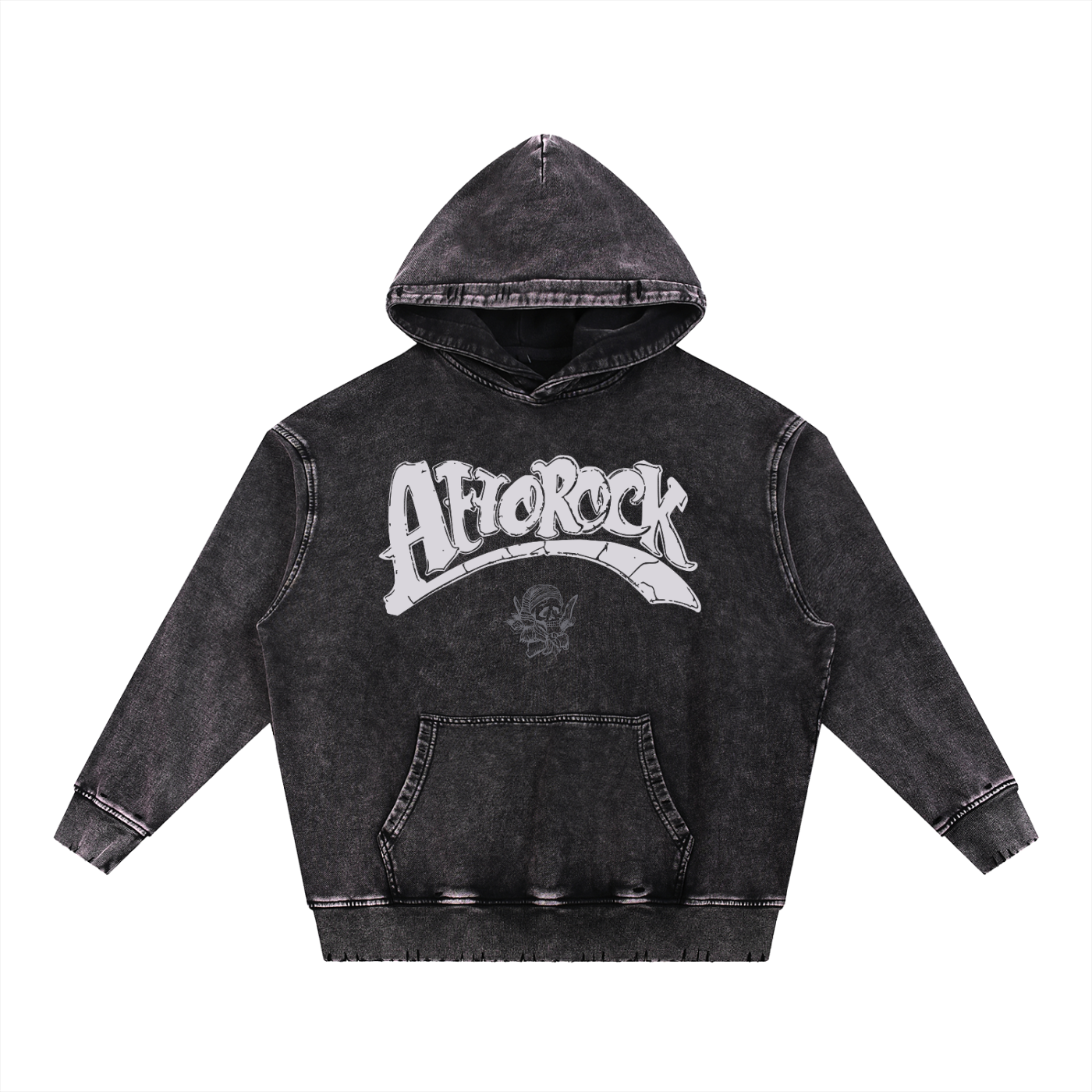 AFROROCK WASH HEAVYWEIGHT BLACK HOODIE