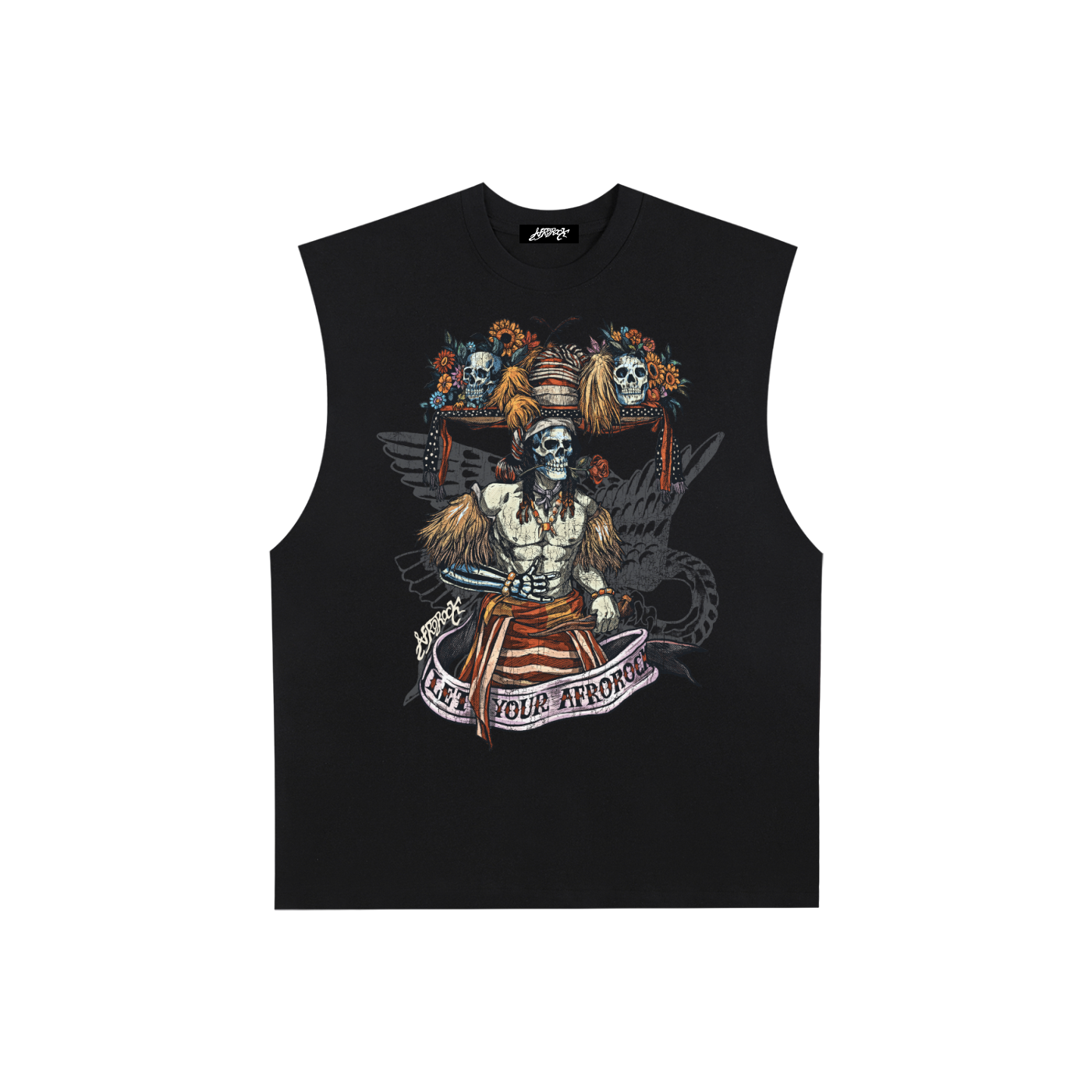 AFROROCK WARRIOR DANCE RAW EDGE BLACK TANK