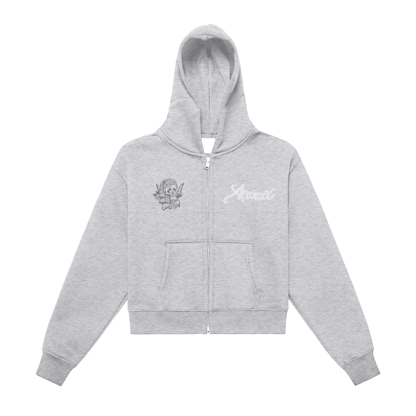 AfroRock Zip-Up Loose Cropped Gray Hoodie