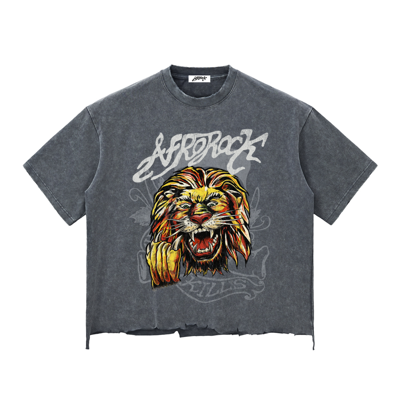 AFRROOCK ISHIAGU LION WASH RAW BOXY GRAY TEE