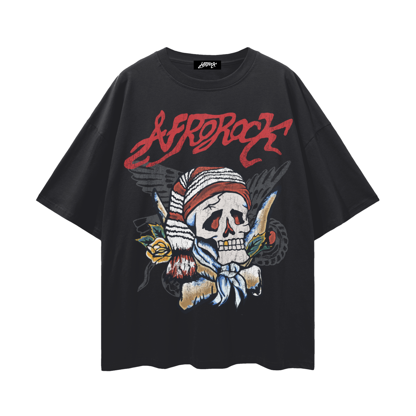 AFROROCK MAZI SKULL HORNS LOOSE DROP SHOULDER TEE