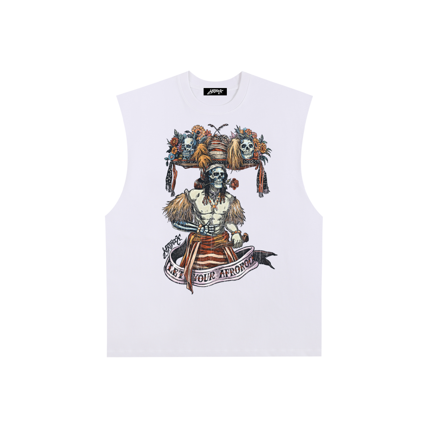 AFROROCK WARRIOR DANCE RAW EDGE WHITE TANK