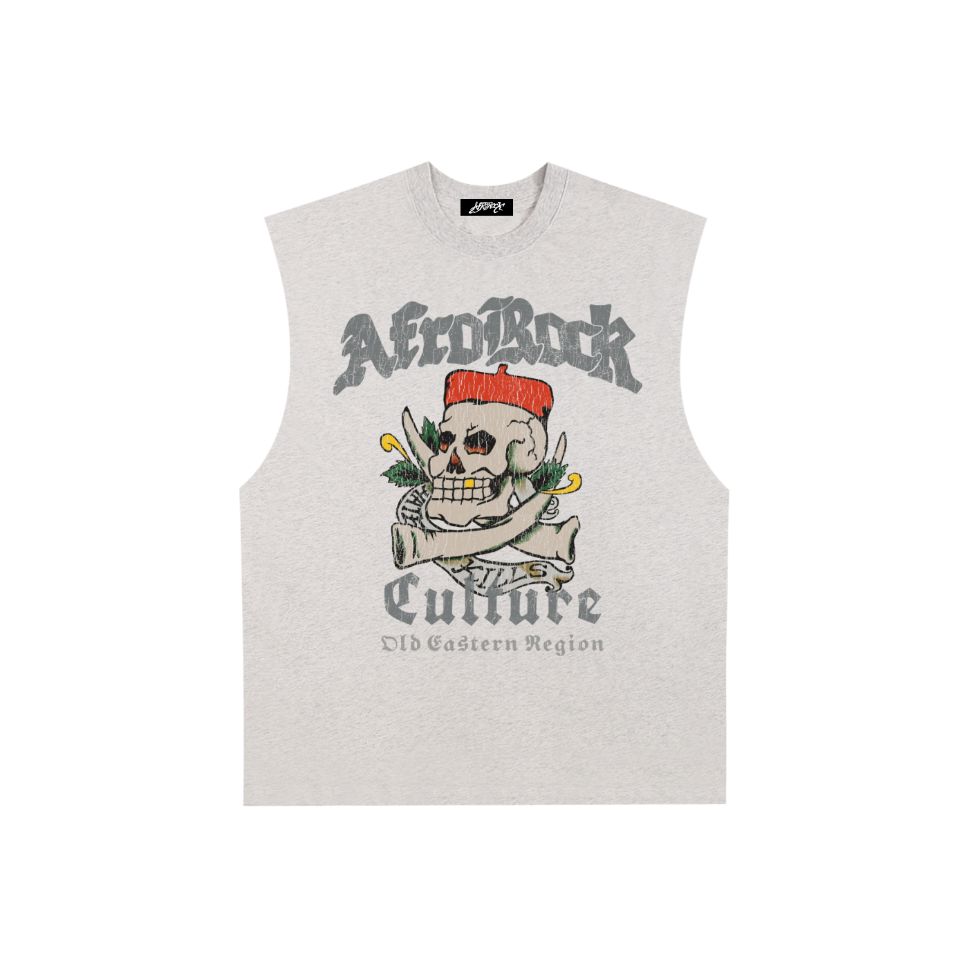 AFROROCK CHIEF SKULL HORNS COER RAW EDGE GRAY TANK