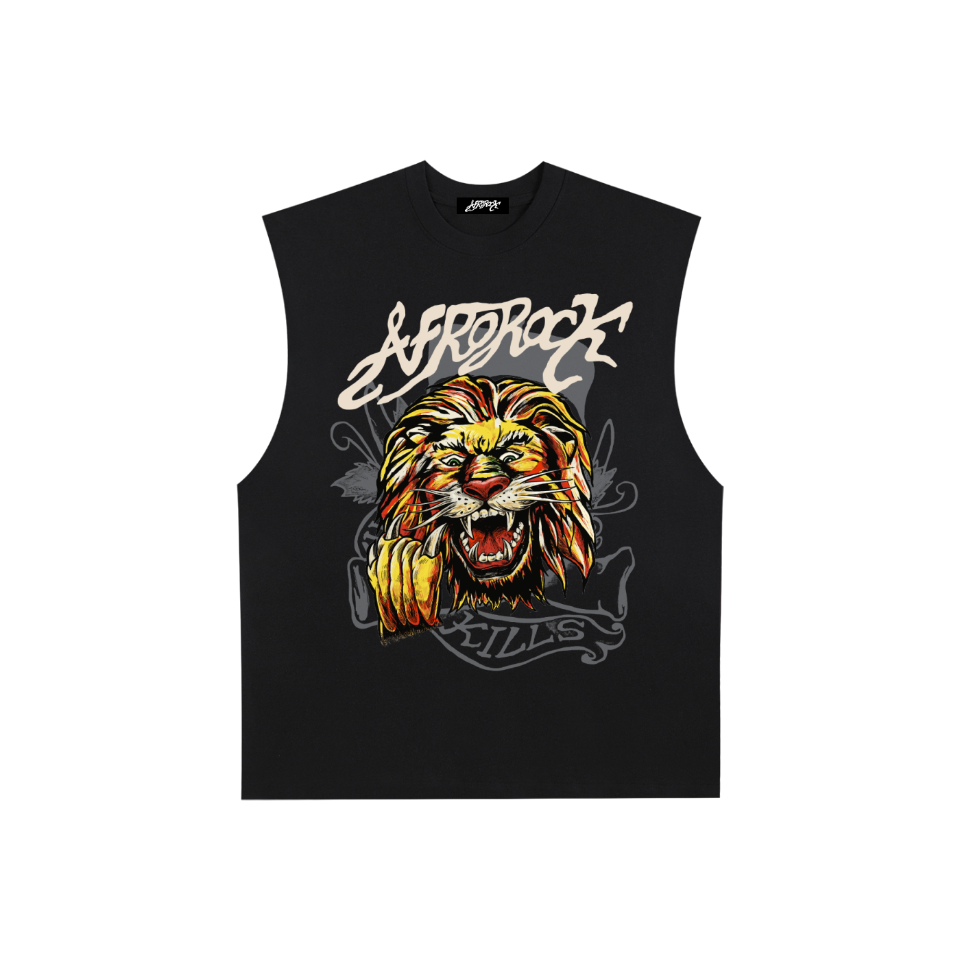 AFROROCK ISHIAGU LION RAW EDGE BLACK TANK