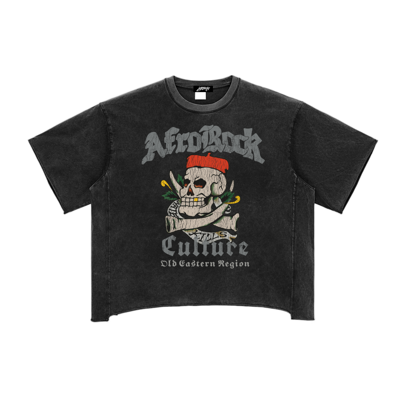 AfroRock Chief Skull Horns Coer Washed Raw Edge Boxy Tee