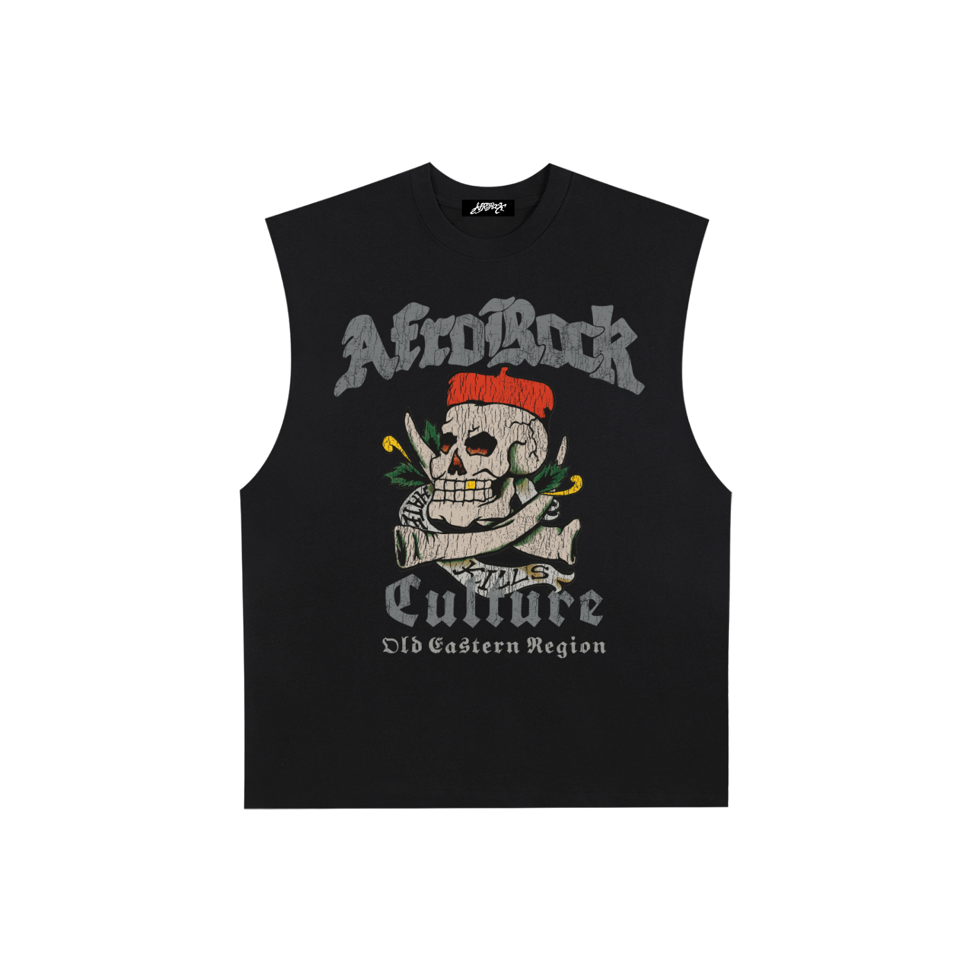 AFROROCK CHIEF SKULL HORNS COER RAW EDGE BLACK TANK
