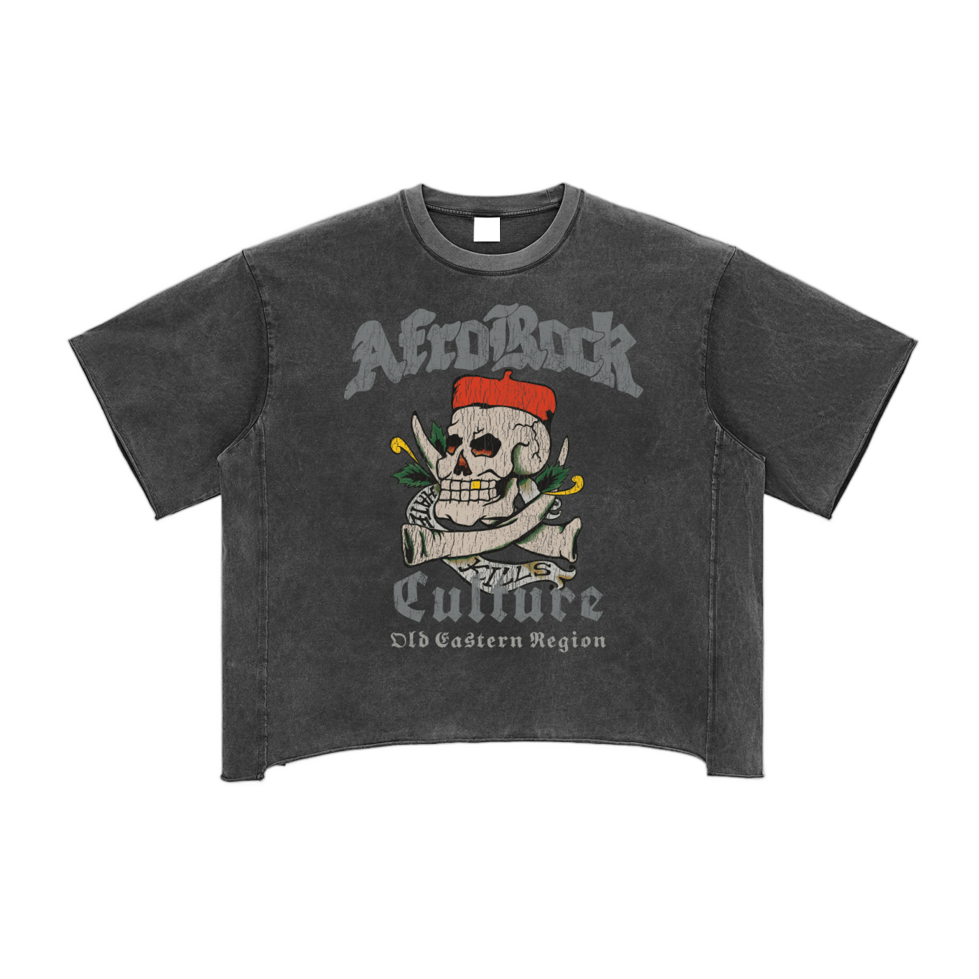 AFROROCK CHIEF SKULL HORNS COER WASHED RAW EDGE BOXY TEE