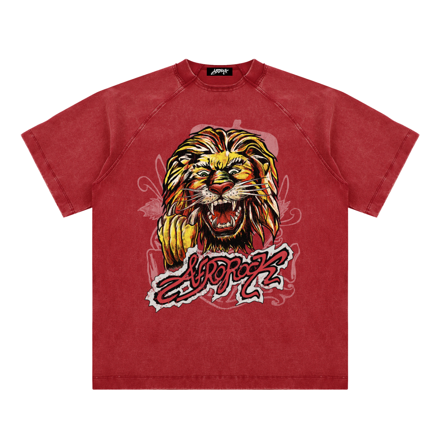 AFROROCK ISHIAGU LION VINTAGE WASHED RED COTTON TEE